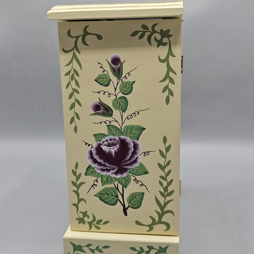 Vintage Wooden Jewelry Music Box Ballerina Cottagecore Grannycore Floral Chic